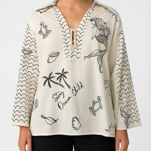 Adyson Parker Beach Print Tunic Top Medium White Black Sample Sale